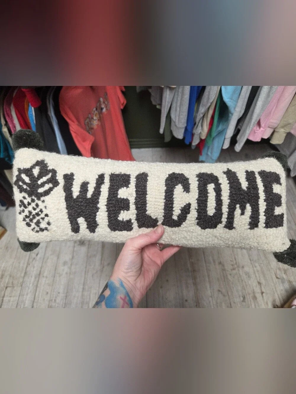 Simply Southern Cream and Black 'WELCOME' Hooked Door Mat Accent